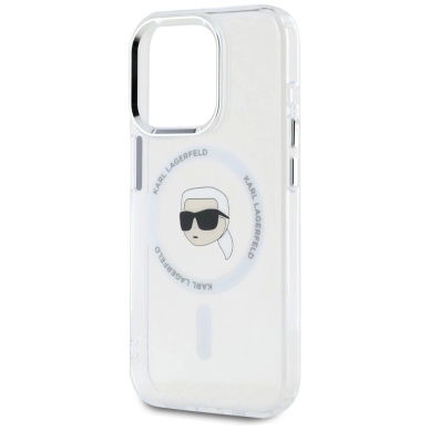 Karl Lagerfeld IML Metal Karl Head MagSafe Dėklas skirtas iPhone 15 Pro Baltas 5