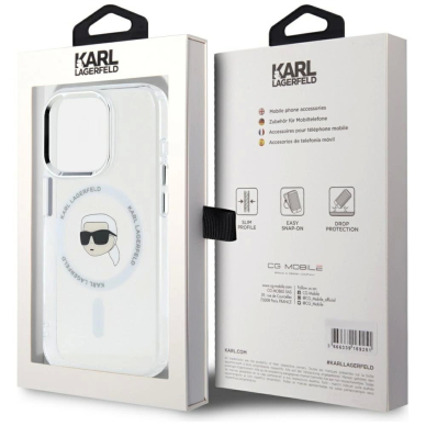 Karl Lagerfeld IML Metal Karl Head MagSafe Dėklas skirtas iPhone 15 Pro Baltas 7