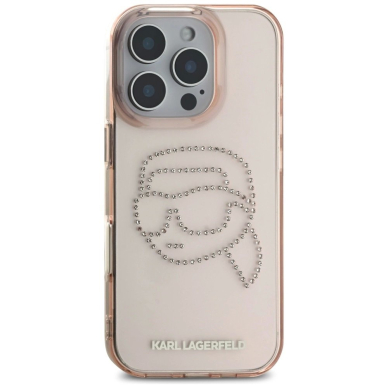 Karl Lagerfeld IML Rhinestones Karl Head Dėklas skirtas iPhone 16 Pro Max Rožinis 2