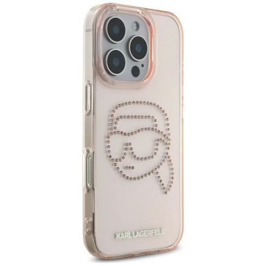 Karl Lagerfeld IML Rhinestones Karl Head Dėklas skirtas iPhone 16 Pro Max Rožinis 3