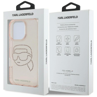 Karl Lagerfeld IML Rhinestones Karl Head Dėklas skirtas iPhone 16 Pro Max Rožinis 7