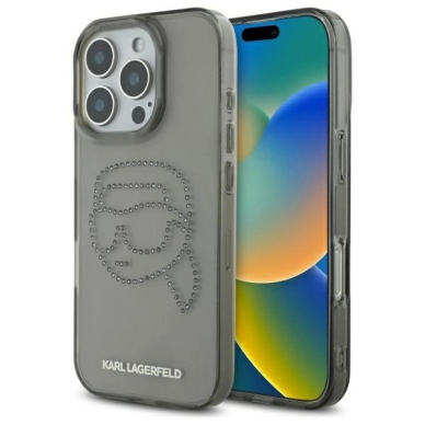 Karl Lagerfeld KLHCP16XHKHDCELK iPhone 16 Pro Max 6.9&quot; Juodas/Juodas hardcase IML Rhinestones Karl Head