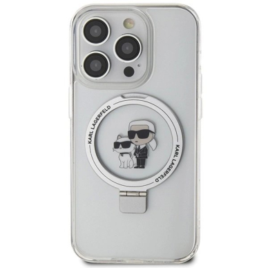 Karl Lagerfeld KLHMP15LHMRSKCH iPhone 15 Pro 6.1&quot; Baltas/Baltas hardcase Ring Stand Karl&Choupette MagSafe 2