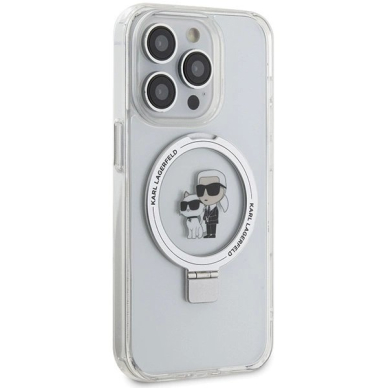 Karl Lagerfeld KLHMP15LHMRSKCH iPhone 15 Pro 6.1&quot; Baltas/Baltas hardcase Ring Stand Karl&Choupette MagSafe 3