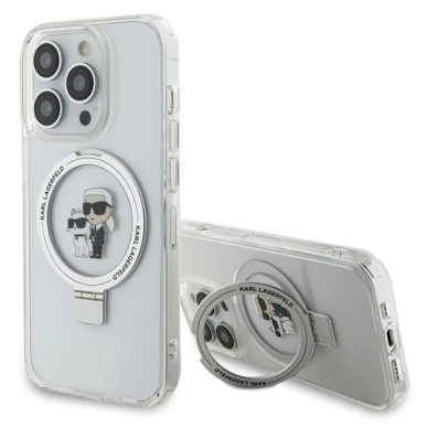 Karl Lagerfeld KLHMP15LHMRSKCH iPhone 15 Pro 6.1&quot; Baltas/Baltas hardcase Ring Stand Karl&Choupette MagSafe