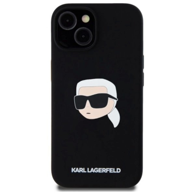 Karl Lagerfeld KLHMP15SSKHPPLK iPhone 15 6.1&quot; Juodas/Juodas hardcase Silikoninis Karl Head Print MagSafe 2