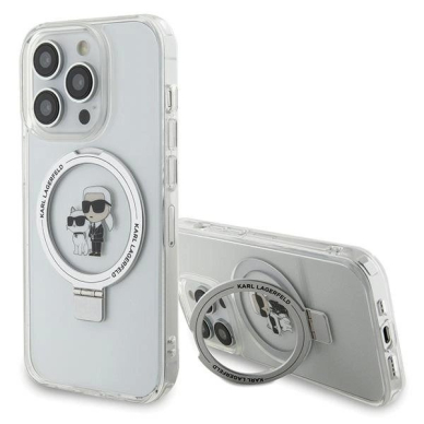 Karl Lagerfeld KLHMP15XHMRSKCH iPhone 15 Pro Max 6.7&quot; Baltas/Baltas hardcase Ring Stand Karl&Choupette MagSafe