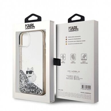 Karl Lagerfeld Liquid Glitter Choupette dėklas skirtas iPhone 11 / Xr - Permatomas 7