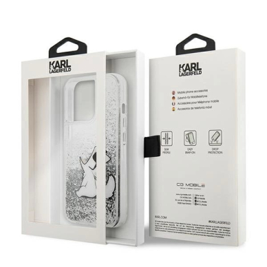 Karl Lagerfeld Liquid Glitter Choupette Fun Dėklas skirtas iPhone 13 Pro Max 6.7&quot; - Sidabrinis 7