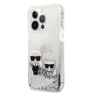 Karl Lagerfeld Liquid Glitter Karl&Choupette Dėklas skirtas iPhone 13 Pro Max 6.7&quot; - Sidabrinis 1