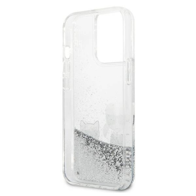 Karl Lagerfeld Liquid Glitter Karl&Choupette Dėklas skirtas iPhone 13 Pro Max 6.7&quot; - Sidabrinis 6
