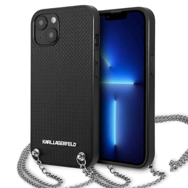 Karl Lagerfeld Odinis Textured and Chain Dėklas skirtas iPhone 13 / 14 / 15 6.1&quot; - Juodas
