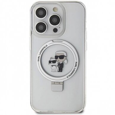 Karl Lagerfeld Ring Stand Karl&Choupette MagSafe dėklas skirtas iPhone 14 Pro Max - Baltas 2