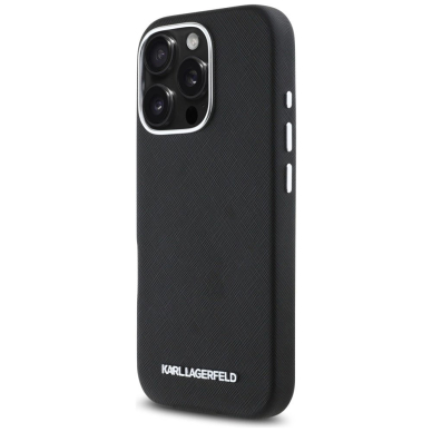 Karl Lagerfeld Saffiano Full Wrapped Elongated Metal Logo MagSafe Dėklas skirtas iPhone 16 Pro Max - Juodas 1