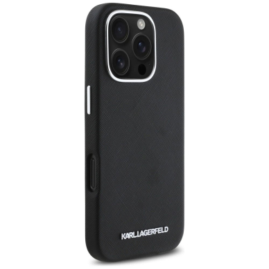 Karl Lagerfeld Saffiano Full Wrapped Elongated Metal Logo MagSafe Dėklas skirtas iPhone 16 Pro Max - Juodas 3