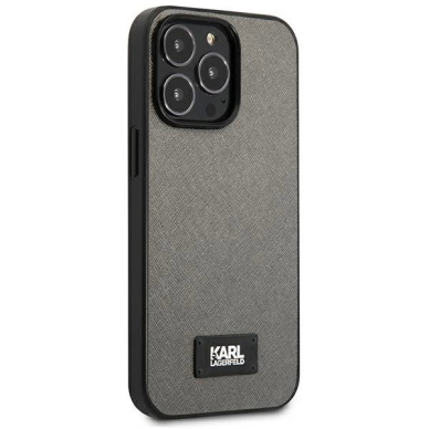 Karl Lagerfeld Saffiano Plaque Dėklas skirtas iPhone 13 Pro Max 6.7&quot; - Sidabrinis 3