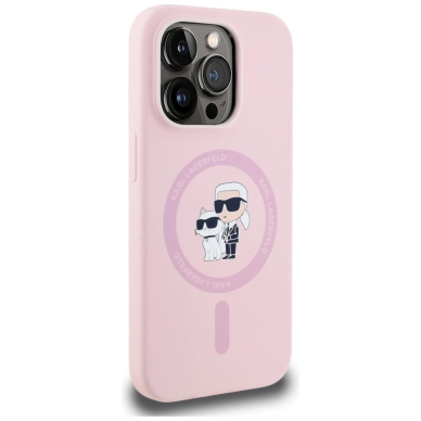 Karl Lagerfeld Silikoninis Karl&Choupette MagSafe iPhone 14 Pro Dėklas - Rožinis 3