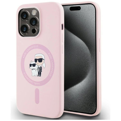 Karl Lagerfeld Silikoninis Karl&Choupette MagSafe iPhone 14 Pro Dėklas - Rožinis