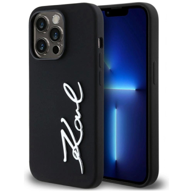 Karl Lagerfeld Silikoninis Metal Script Logo Dėklas skirtas iPhone 14 Pro Juodas