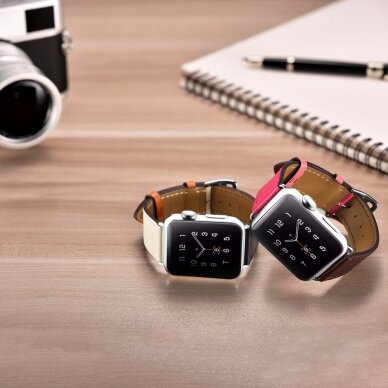 Laikrodžio dirželis iCarer 42mm/44mm Apple Watch 6 / 5 / 4 / SE rausvas / rudas 6