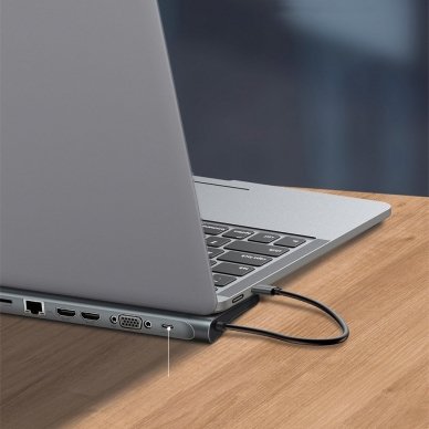 MacBook / notebook stovas adapteris HUB iš Type-C į  PD / VGA / HDMI / RJ45 / USB 3.0 / SD, TF, micro SD card reader 6