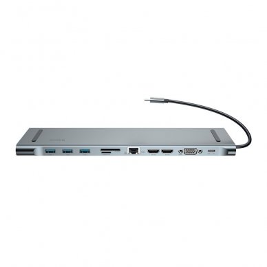 MacBook / notebook stovas adapteris HUB iš Type-C į  PD / VGA / HDMI / RJ45 / USB 3.0 / SD, TF, micro SD card reader 9