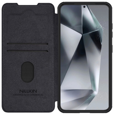 Nillkin Qin Pro dėklas Samsung Galaxy S25+ su atverčiamu dangteliu ir kameros apsauga - juodas 2
