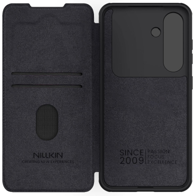 Nillkin Qin Pro dėklas Samsung Galaxy S25+ su atverčiamu dangteliu ir kameros apsauga - juodas 4
