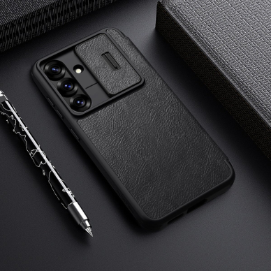 Nillkin Qin Pro dėklas Samsung Galaxy S25+ su atverčiamu dangteliu ir kameros apsauga - juodas 5