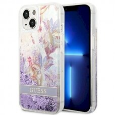 Originalus dėklas Guess GUHCP14SLFLSU iPhone 14 6.1 violetinis hardcase Flower Liquid Glitter