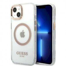 Originalus dėklas Guess GUHMP13MHTRMD iPhone 13 6.1 auksinis hard case Metal Outline Magsafe