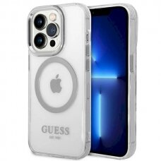 Originalus dėklas Guess GUHMP14LHTRMS iPhone 14 Pro 6.1  sidabrinis hard case Metal Outline Magsafe