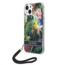 Originalus dėklas Guess GUOHCP14SHFLSB iPhone 14 6.1 Mėlynas / Mėlynas hardcase Flower Strap