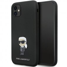 Originalus dėklas Karl Lagerfeld KLHCN61SMHKNPK case skirta iPhone 11 / Xr - Juodas Silicone Ikonik Metal Pin