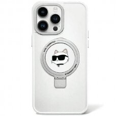 Originalus dėklas Karl Lagerfeld KLHMP15MHMRSCHH iPhone 15 Plus 6.7  Baltas/Baltas hardcase Ring Stand Choupette Head MagSafe