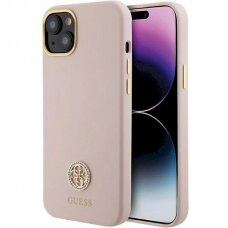 Originalus Guess dėklas Silicone Logo Strass 4G Case for iPhone 15 Plus / 14 Plus - Light Rožinis
