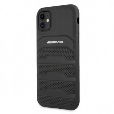 Originalus AMG dėklas AMHCN61GSEBK iPhone 11 6.1 Juodas hardcase Leather Debossed Lines 1