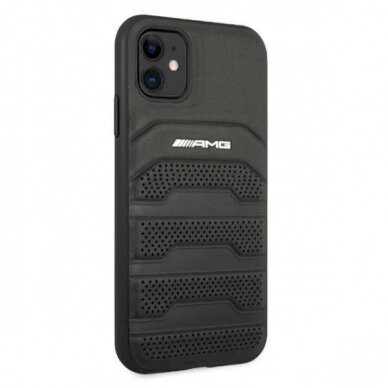 Originalus AMG dėklas AMHCN61GSEBK iPhone 11 6.1 Juodas hardcase Leather Debossed Lines 3