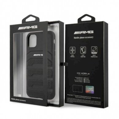 Originalus AMG dėklas AMHCN61GSEBK iPhone 11 6.1 Juodas hardcase Leather Debossed Lines 7