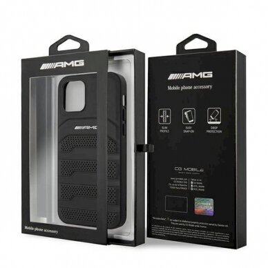 Originalus AMG dėklas AMHCP12SGSEBK iPhone 12 mini 5,4"  Juodas hardcase Leather Debossed Lines 7