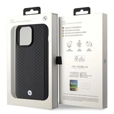 Originalus BMW dėklas Leather Diamond Pattern iPhone 15 Pro - Juodas 7