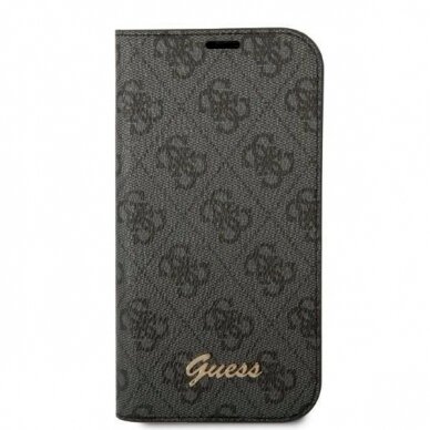 Originalus dėklas Guess GUBKP14LHG4SHK iPhone 14 Pro 6.1 Juodas book 4G Vintage Gold Logo 2