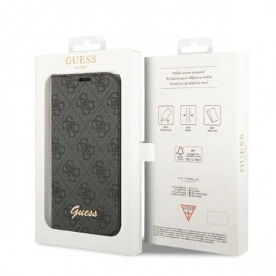 Originalus dėklas Guess GUBKP14LHG4SHK iPhone 14 Pro 6.1 Juodas book 4G Vintage Gold Logo 6