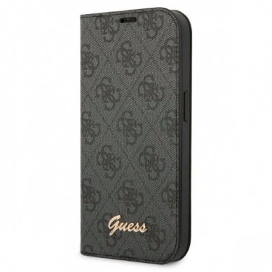 Originalus dėklas Guess GUBKP14LHG4SHK iPhone 14 Pro 6.1 Juodas book 4G Vintage Gold Logo