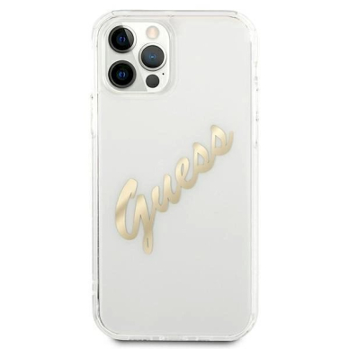 Originalus dėklas Guess GUHCP12LKTRSVGO iPhone 12 Pro Max 6.7  Permatomas hardcase Vintage Script Gold 2