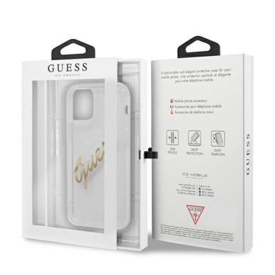 Originalus dėklas Guess GUHCP12LKTRSVGO iPhone 12 Pro Max 6.7  Permatomas hardcase Vintage Script Gold 7
