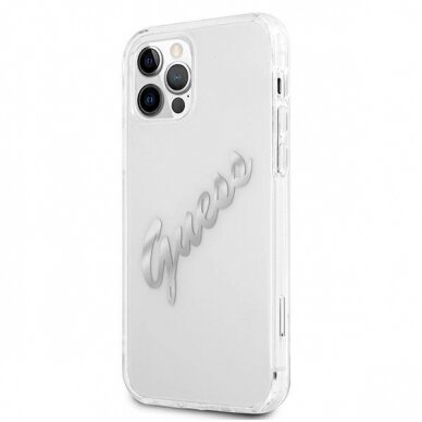 Originalus dėklas Guess GUHCP12LKTRSVSI iPhone 12 Pro Max 6.7  Permatomas hardcase Vintage Script Silver 1
