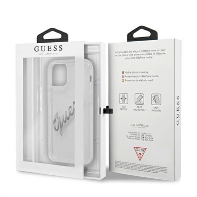 Originalus dėklas Guess GUHCP12MKTRSVSI iPhone 12/12 Pro 6.1  Permatomas hardcase Vintage Script Silver 7