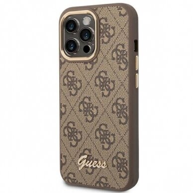 Originalus dėklas Guess GUHCP14LHG4SHW iPhone 14 Pro 6.1 Rudas / Rudas hard case 4G Vintage Gold Logo 1