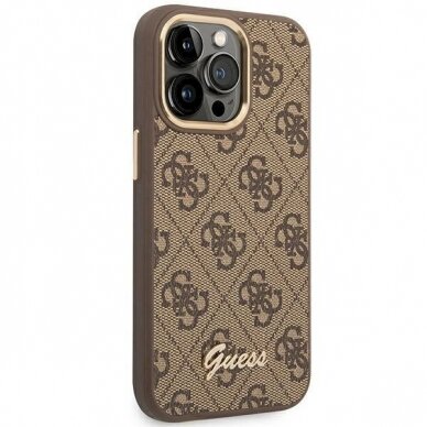 Originalus dėklas Guess GUHCP14LHG4SHW iPhone 14 Pro 6.1 Rudas / Rudas hard case 4G Vintage Gold Logo 3